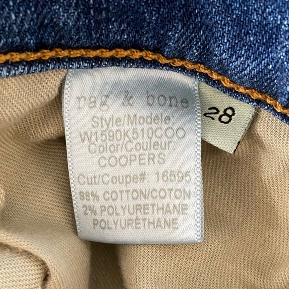 Rag & Bone Dre Raw Hem Mid-Rise Skinny Boyfriend Jeans in Coopers Blue - Size 28 - Picture 9 of 12